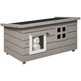 PawHut Mačja hišica, mačje zavetje z asfaltno streho, mačja jama, odporna proti zimi, jelov les, siva, (5000248105) | Shoptok.si