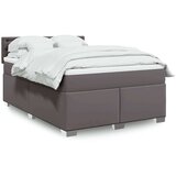 vidaXL Box spring postelja z vzmetnico siva 140x190 cm umetno usnje | Shoptok.si