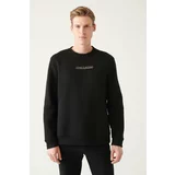 Avva Men's Black Crew Neck 3 Thread Fleece Printed Regular Fit Sweatshirt