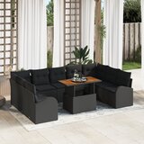 vidaXL 10 delni vrtni jedilni set z blazinami črn poli ratan akacija | Shoptok.si