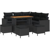vidaXL set vrtnih sofa s jastučićima - 9 komada, crni poli ratan, vrtni stol s jastučićima - 4 dijela, crni poli ratan | shoptok.hr