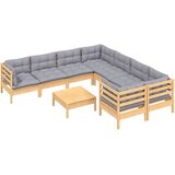  9-dijelna vrtna garnitura od borovine sa sivim jastucima | shoptok.hr