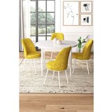 Hanah home Tor - White, Mustard WhiteMustard Dining Table & Chairs Set (5 Pieces) | ePonuda.com