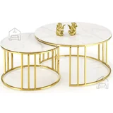 Halmar Komplet dveh klubskih mizic Mercury - beli marmor/zlati