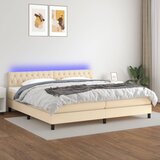 vidaXL Box spring postelja z vzmetnico LED krem 200x200 cm blago Cene