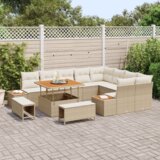 vidaXL set vrtnih sofa s 12 komada i jastučićima bež poli ratan akacija | shoptok.hr