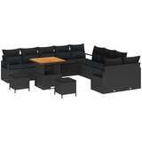 vidaXL 13 komadni vrtni sofa set s jastučićima Crni Poli Ratan Akacija, 2-sjedni vrtni kauč s jastučićima Crni Poli Ratan, 3 komadni vrtni set za objedovanje s jastučićima Crni Poli Ratan Akacija | shoptok.hr