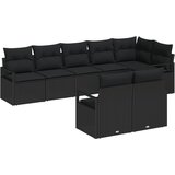vidaXL 8-delni vrtni set s sedeži z blazinami Črna Poli Ratan, 2-sedežna vrtna sofa z shrambo in blazinami Črna Poli Ratan Cene