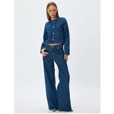 Koton Denim Jacket Crew Neck Leopard Print Buttoned Pocket Detail | Shoptok.si