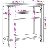  Konzolni stol s policama smeđa boja hrasta 75x29x75 cm drveni | shoptok.hr