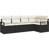 vidaXL 5-delni vrtni sofa set s blazinami Črni poli ratan, 2-sedežna vrtna sofa s shranjevanjem in blazinami Črni poli ratan Cene