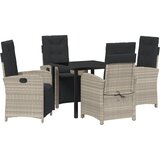vidaXL 5-delni vrtni jedilni set z blazinami svetlo sive barve iz poliratana, vrtna miza črna 80x80x73 cm kaljeno steklo | Shoptok.si