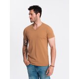 Ombre Men's BASIC classic cotton T-shirt with a v-neck - brown Cijene