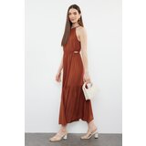 Trendyol brown a-line cut out detailed viscose midi woven dress Cene