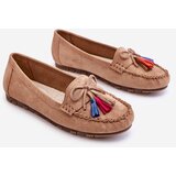 Boto Suede Loafers With Bow And Fringes Dark beige Dorine | Shoptok.si