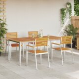 vidaXL Set za blagovanje u vrtu od 5 dijelova od masivnog bagremovog drveta, Vanjski blagovački stol 180x90x75 cm od masivnog bagremovog drveta, Stacking vrtne stolice 4 kom masivno bagremovo drvo i čelik | shoptok.hr