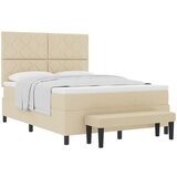 vidaXL Postelja s podnožjem z vzmetnico in klopjo krem 140x200 cm Tkanina, (22083789) | Shoptok.si