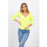 Kesi Ribbed blouse with a neckline yellow neon Cene