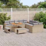vidaXL Set vrtnih kauča od 13 dijelova s jastucima Bež Poli ratan Acacia | shoptok.hr