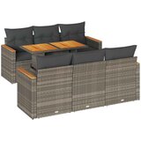 Maison Chic Seti vrtnega pohištva - Vrtna garnitura - Vrtni pohištvo set z blazinami 7-delna siv ratan/akacija, (21795970) | Shoptok.si