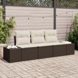 vidaXL 3-delni vrtni kavč set z blazinami rjava poli ratan | Shoptok.si