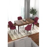 Hanah home trpezarijski set Via, sto na razvlačenje i 4 stolice, ploča u dekoru drveta Baroque, bordo tkanina Jerry | Eponuda.com
