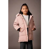 Defacto Girls Detachable Faux Für Collar Hooded Faux Für Lined Coat