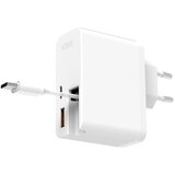 Ksix GaN ultrabrzi zidni punjač 65W, USB-A i ugrađeni uvlačivi USB-C kabel | shoptok.hr