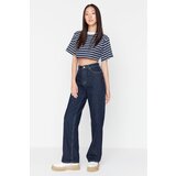 Trendyol Dark Blue Stitch Detail High Waist Wide Leg Jeans | Shoptok.si