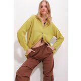Trend Alaçatı Stili Women's Mustard Oversize Linen Shirt Cene