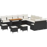  Set od 14 dijelova vrtnih sofa s jastučićima crni poli ratan akacija kauč za dvije osobe s jastučićima crni poli ratan set od | shoptok.hr