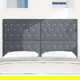 vidaXL vzglavje s kristalnim gumbom, tapecirano temno sivo, 140 cm | Shoptok.si