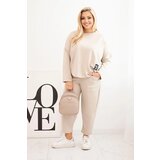Kesi Włoski Plus Size women's set butter sweatshirt and pants with pockets beige | Shoptok.si