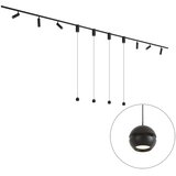 QAZQA Sodobni sistem tirnih svetil črne barve s 6 reflektorji in 4 visečimi svetilkami Easylift 1-fazni - Slimline Uzzy Tira Cene