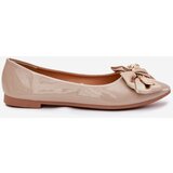 Boto Glossy Ballerinas With Bow And Golden Brooch Dark Beige Rivona | shoptok.hr