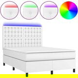  Box spring postelja z vzmetnico LED bela 140x190cm umetno usnje, (20901501) | Shoptok.si