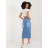 Fashion Hunters Blue midi high-waisted denim skirt