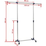 vidaXL podesivi stalak za odjeću od nehrđajućeg čelika 165x44x150 cm | shoptok.hr