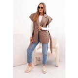 Kesi Włoski Women's quilted vest with a belt and wide collar fango | shoptok.hr