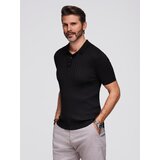 Ombre Men's SLIM FIT viscose vertical striped polo shirt - black | Shoptok.si