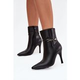 Boto Women's ankle boots on heel with strap and silver element heated black Bellisse | Shoptok.si