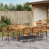 vidaXL 9-delni jedilni set za vrt Črno Poli Rattan Akacija | Shoptok.si