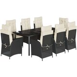 vidaXL Vrtna garnitura - 8-dijelni vrtni blagovaonski set s jastucima crni od poliratana Crna i krem 200 x 100 x 74 cm bez podignute no | shoptok.hr