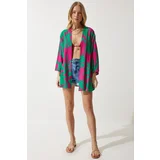  Women's Green Pink Patterned Viscose Kimono