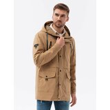 Ombre Men's parka jacket with cargo pockets - light brown Cene