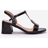 VINCEZA Leather Patent Women's Heeled Sandals With Decoration | Shoptok.si