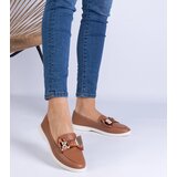 Gemre Brown moccasins decorated with a bow and a golden teddy bear Nensi | Shoptok.si