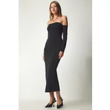 Happiness İstanbul Women's Black Strapless Wrapped Sandy Dress