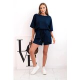 Kesi Włoski Women's butter set with a short-sleeved blouse and shorts with an elastic band navy blue | shoptok.hr