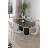 Hanah home trpezarijski set Galya, sto i 6 stolica, ploča u dekoru crnog mermera, hromirane noge, siva tkanina Babyface | Eponuda.com